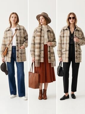 Universal Thread Beige Plaid Utility Shacket